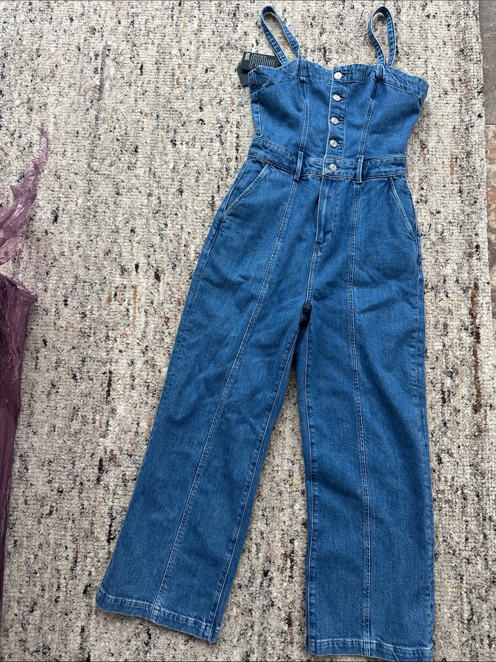 PAIGE Blue Denim Wide-Leg Button-Front Overalls